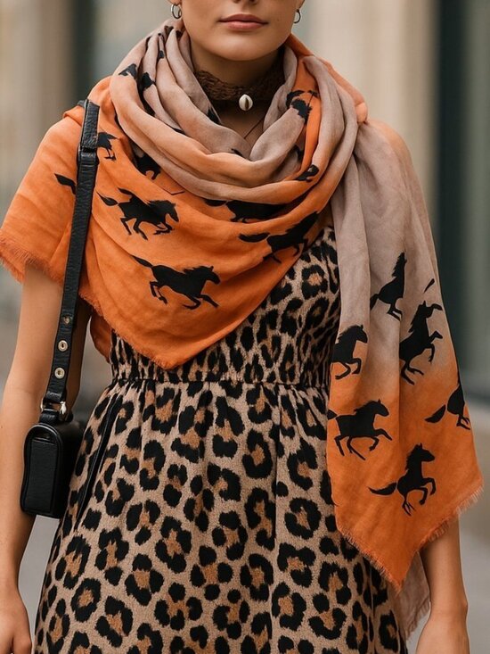 Vintage Accessories - VINTAGE EQUESTRIAN Neon Ombre Horse Scarf Oversized Wrap Stallions Horses Throw